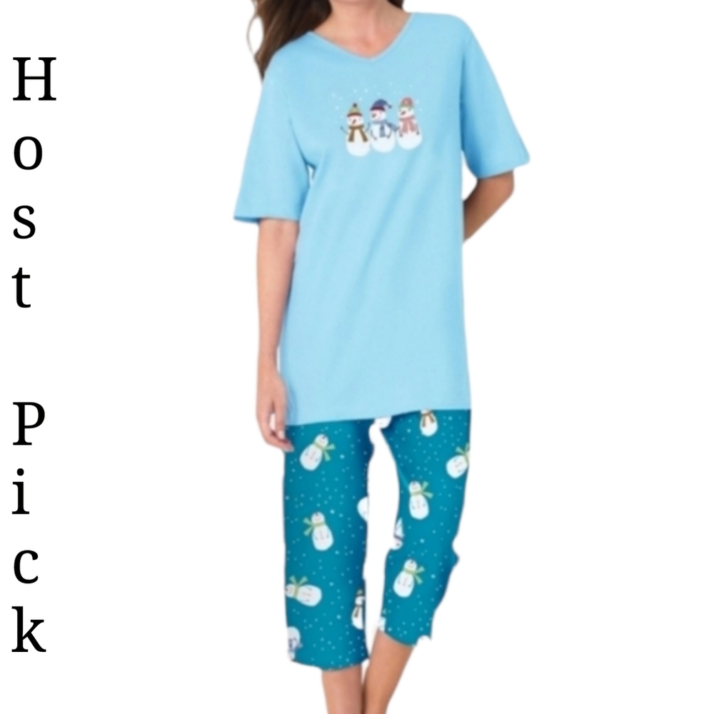 Catherine's Snowman Pajama Shirt & Capri Set Sz 4x